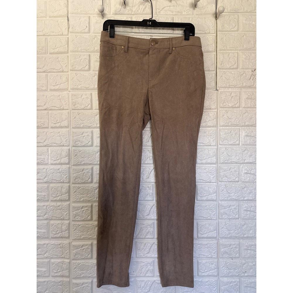 Chicos Faux Suede Slim Leg Pants Taupe Size 00 XS 2 Regular 5-Pocket Trousers